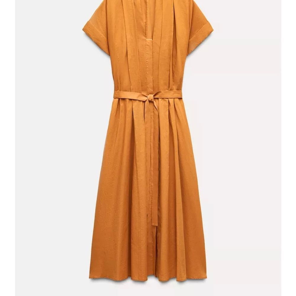 Zara Gold Belted Midi Dress Large